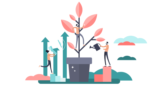 Graphic of people watering a large plant