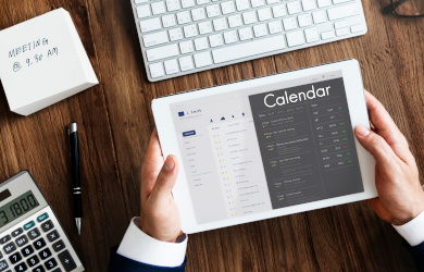 Tablet with calendar on screen
