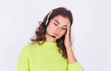 distressed woman over telemarketing