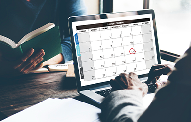Laptop screen with calendar