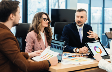 3 business professionals having a meeting